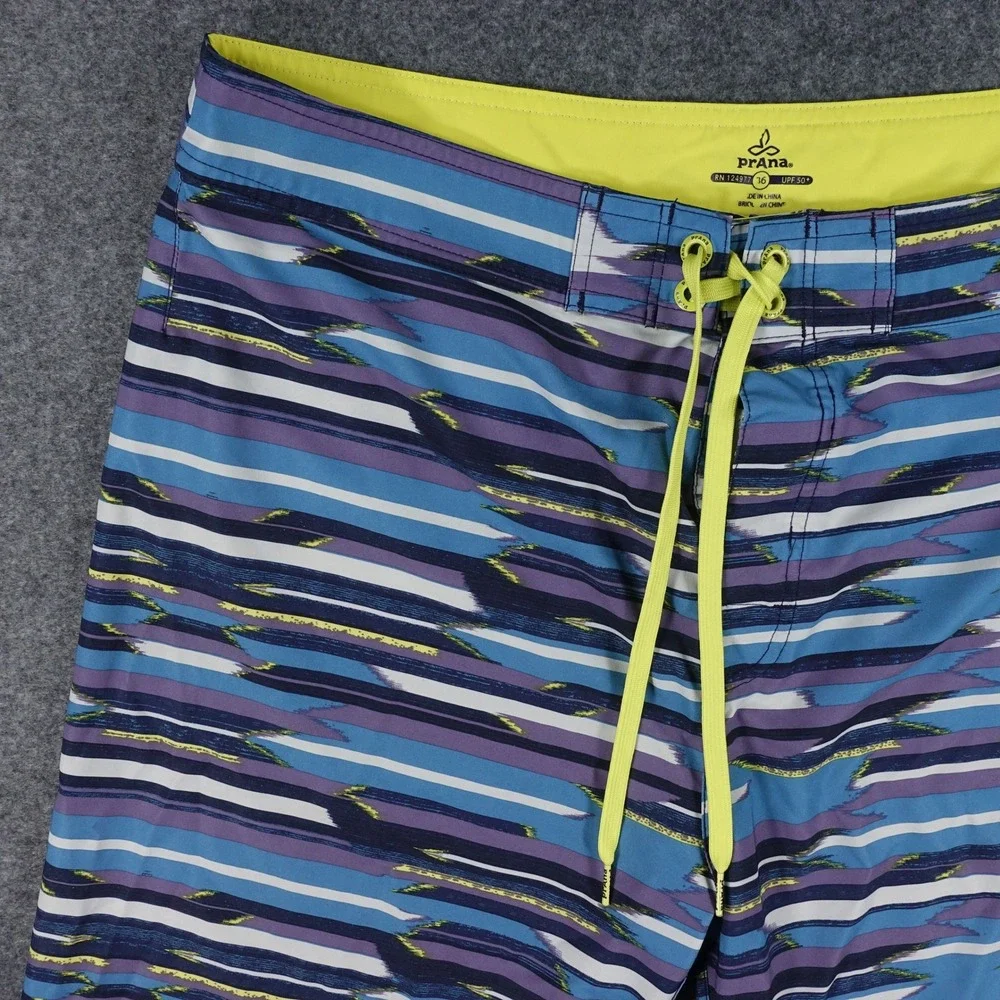 Prana Board Shorts Men's 36 Ikat Stripe Blue Purple Stretch